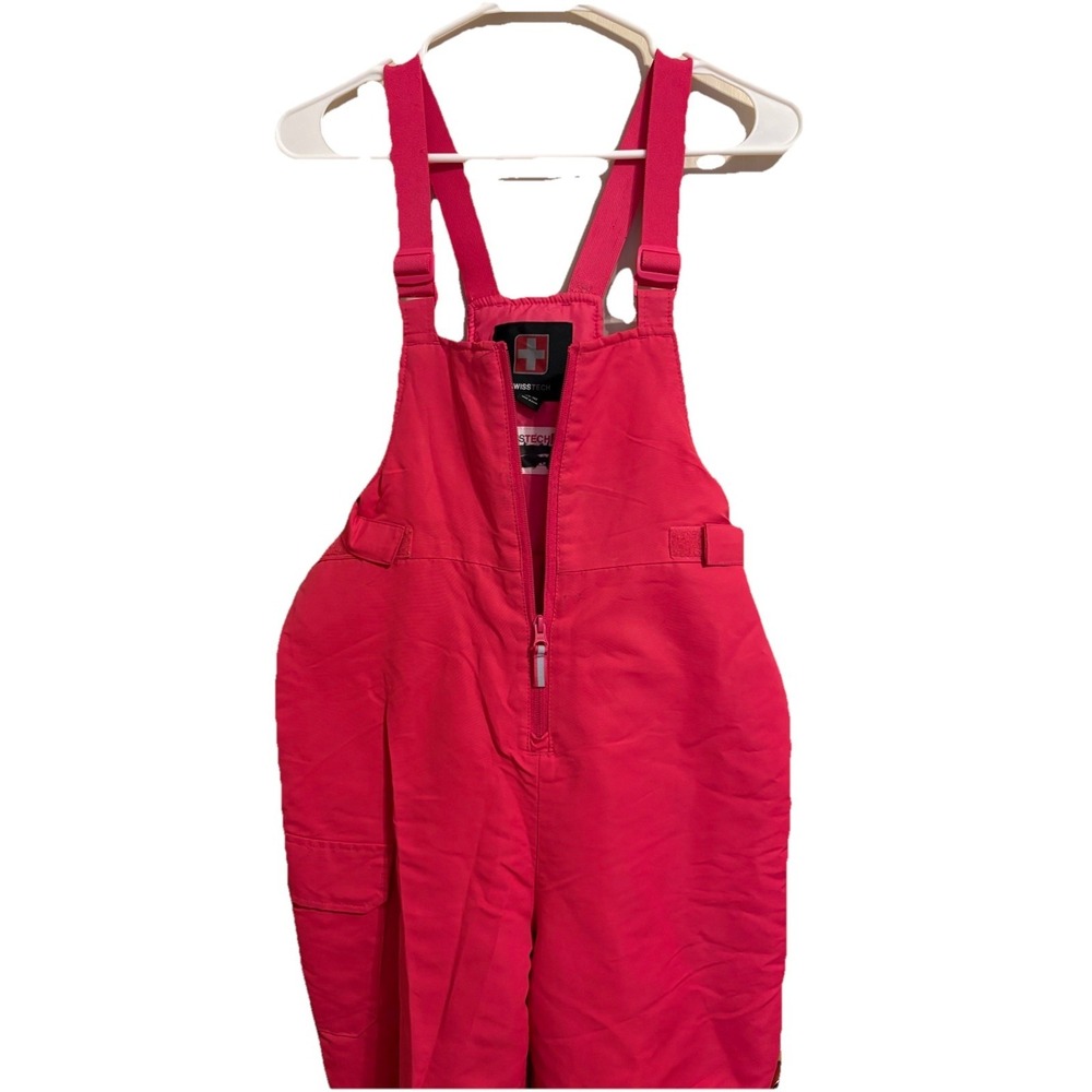 SwissTech Pink Snow Bib Pants 14-16 Kids Unisex Adjustable Straps‎ Pocket